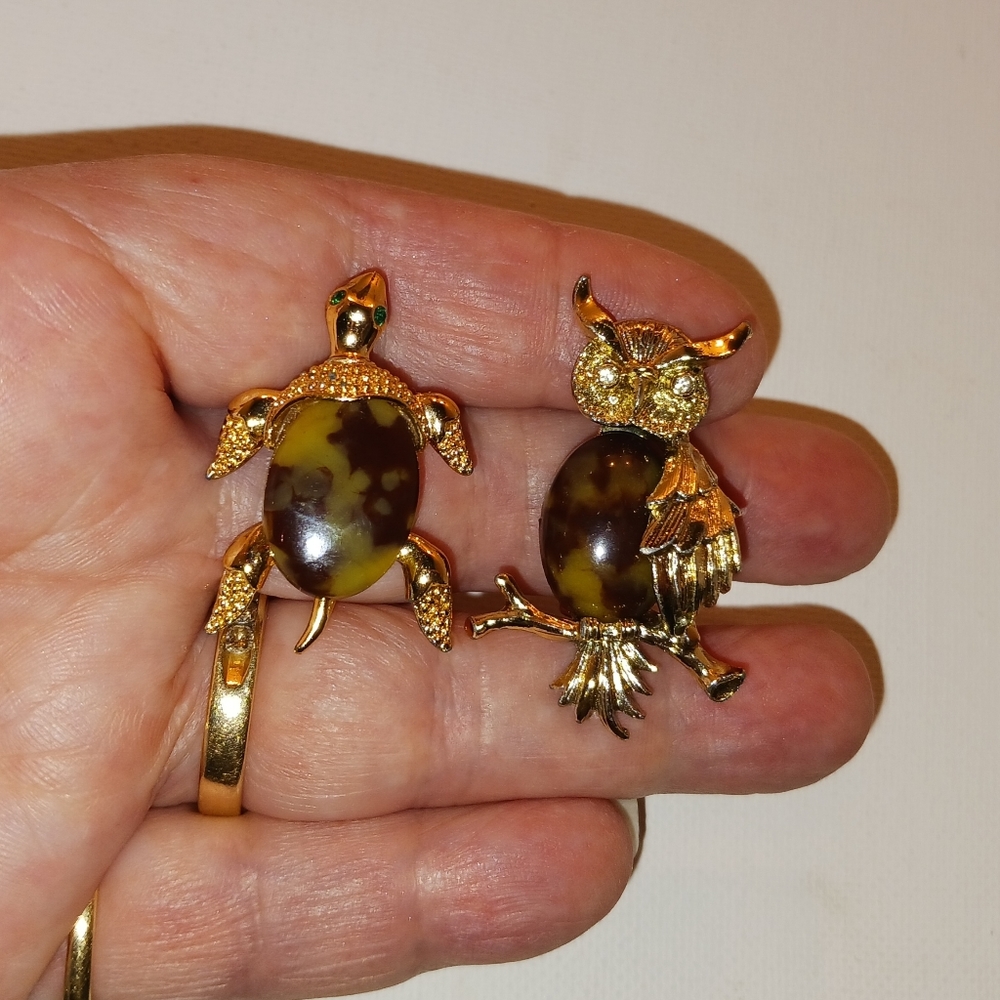 Gerrys Turtle & Owl Pins, Brooches, Vintage